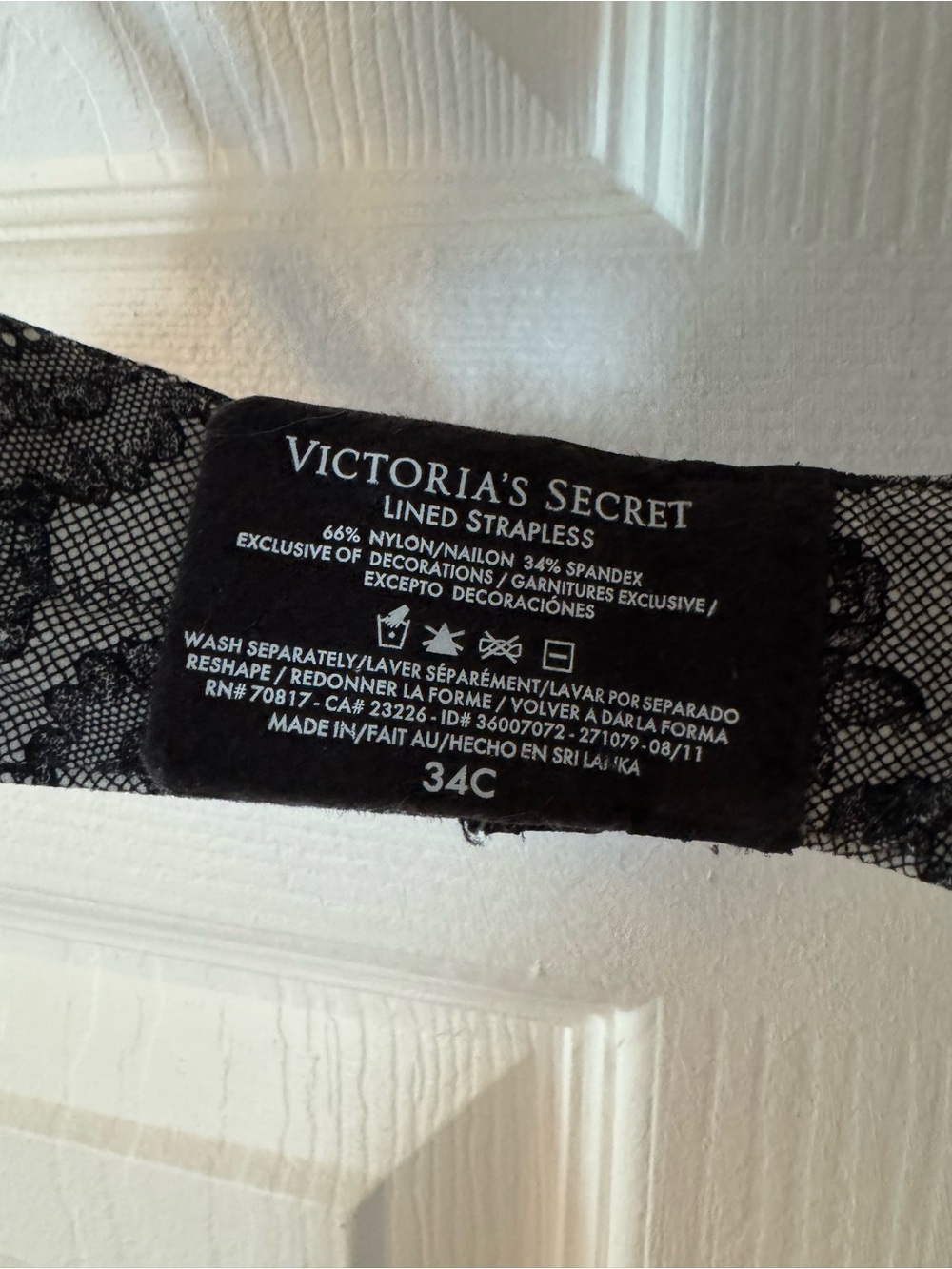 Victoria's Secret Black Lace Lined Strapless Bra 34C - Picture 4 of 4